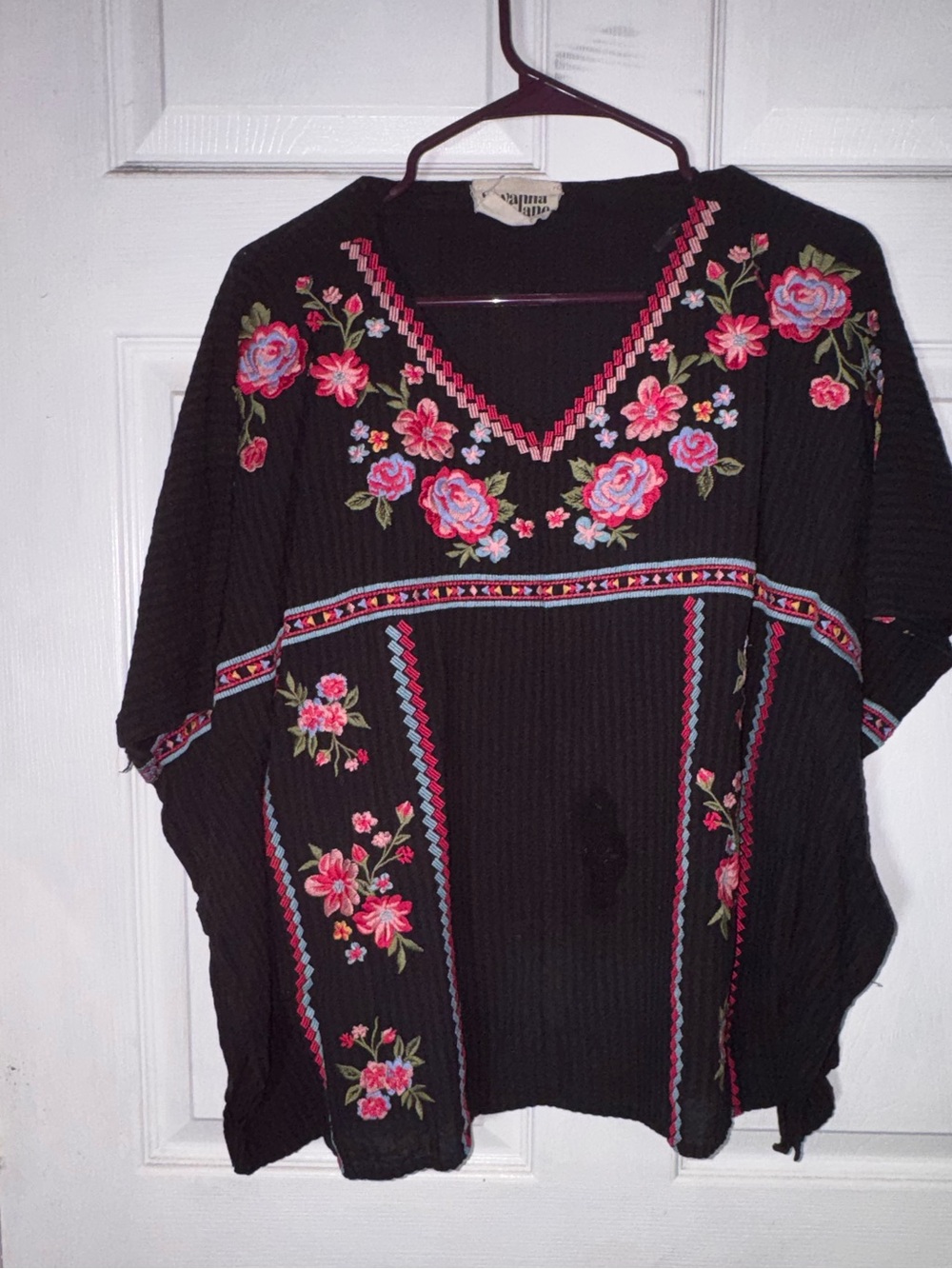 Savanna Jane Black Tunic with Pink & Blue Floral Embroidery